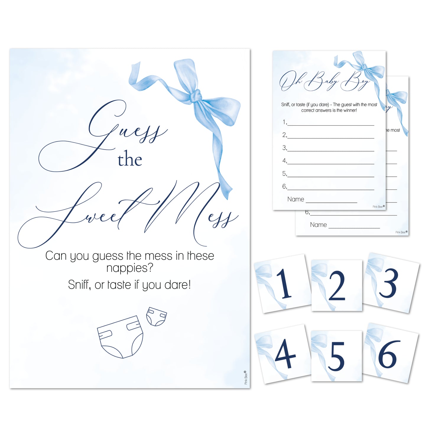 Baby Shower Game Guess the Sweet Mess Game In Pretty Blue Bow Theme