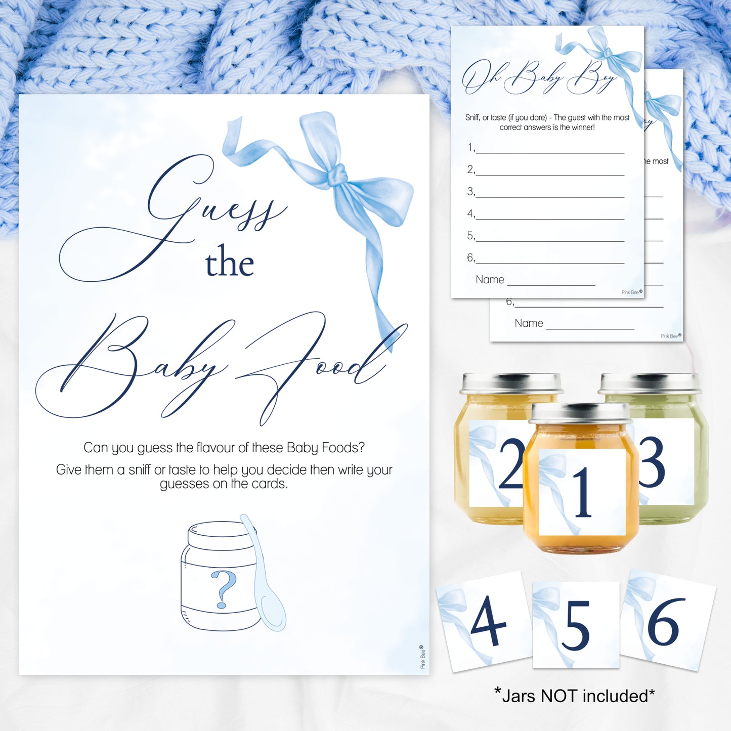 NEW - Pretty Blue Bow Theme Guess the Baby Food Game