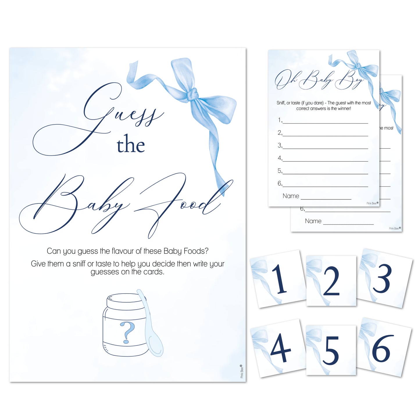 NEW - Pretty Blue Bow Theme Guess the Baby Food Game