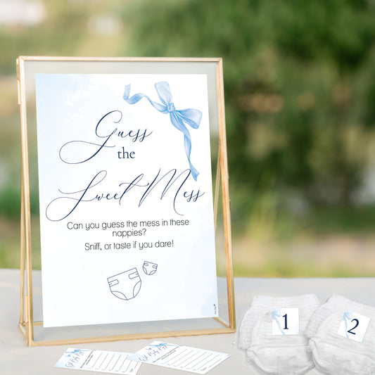 Baby Shower Game Guess the Sweet Mess Game In Pretty Blue Bow Theme