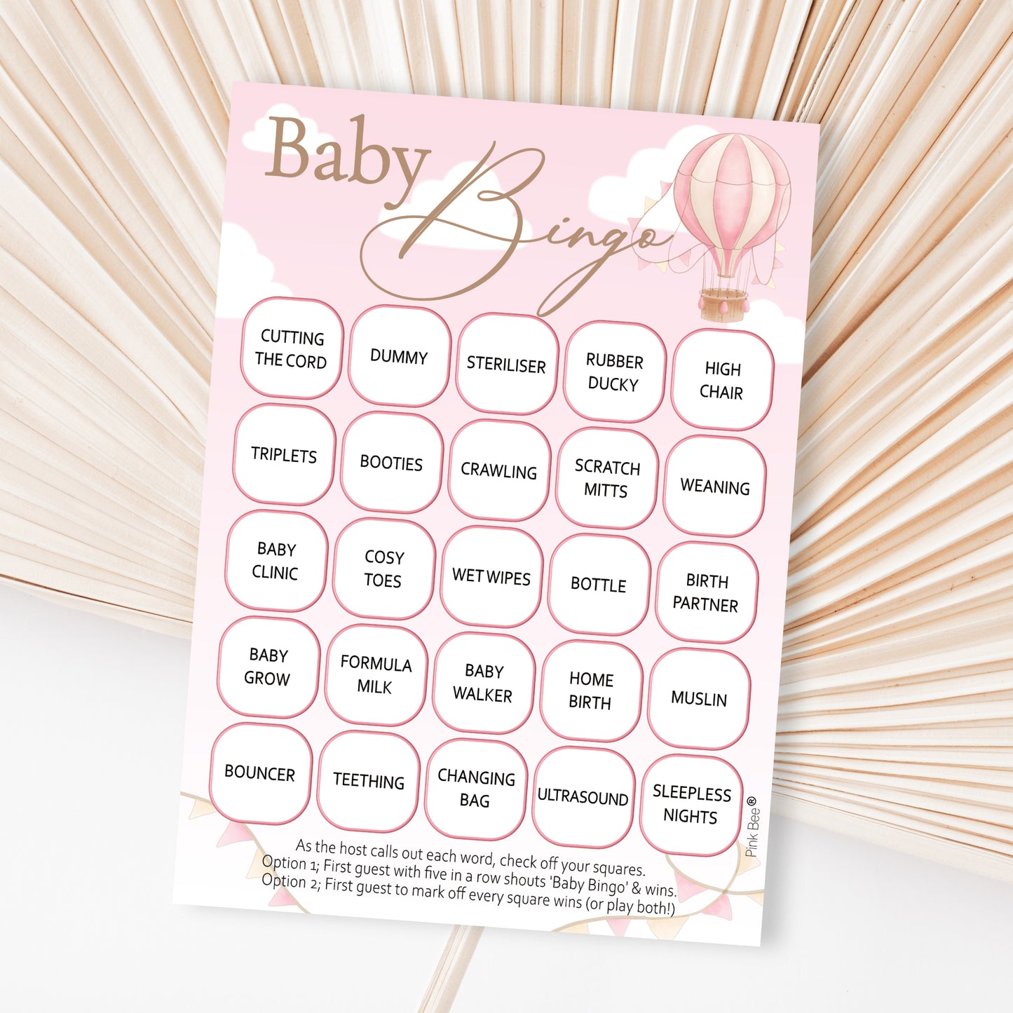 Baby Bingo Game in Up, Up and Away Theme Pink