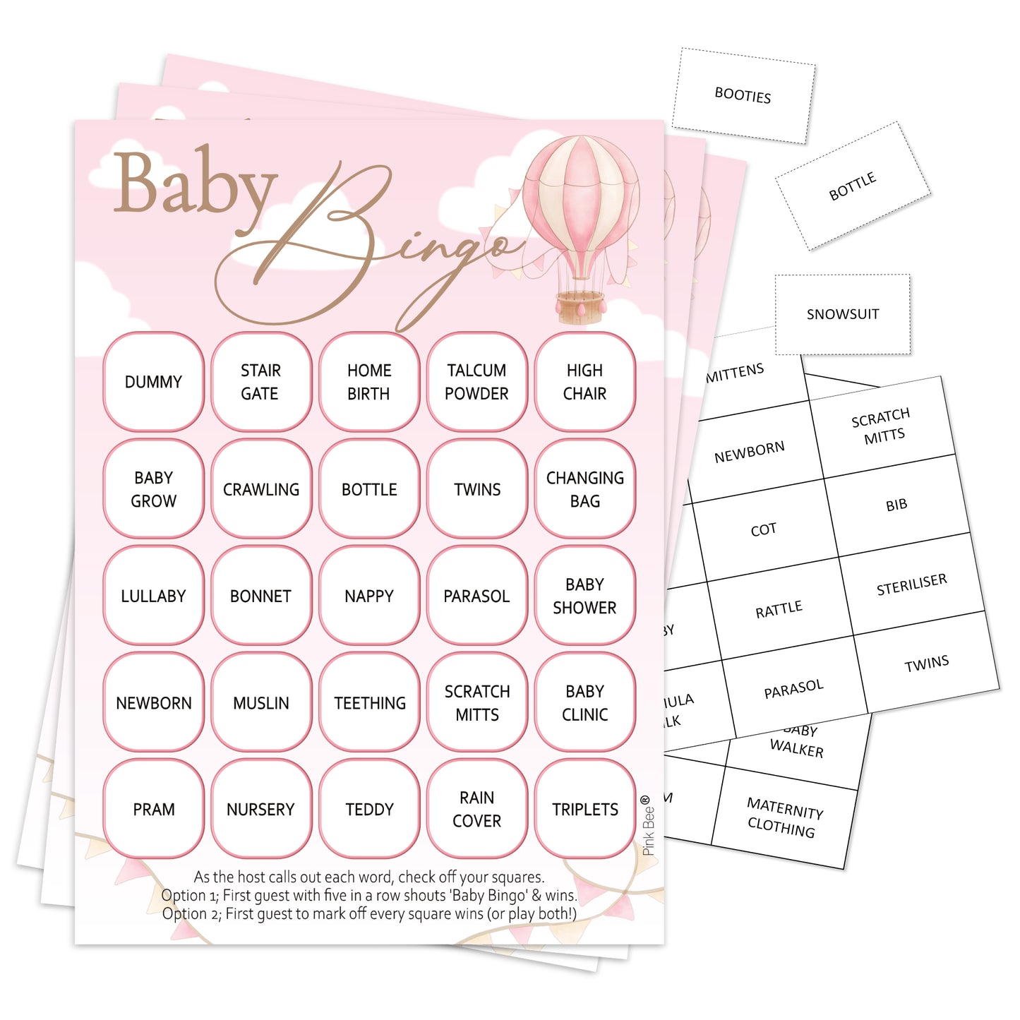 Baby Bingo Game in Up, Up and Away Theme Pink