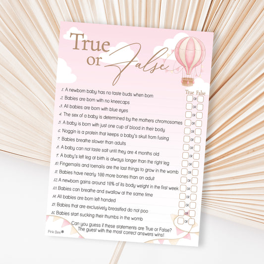 Baby Shower Game True or False in Up, Up and Away Pink Theme