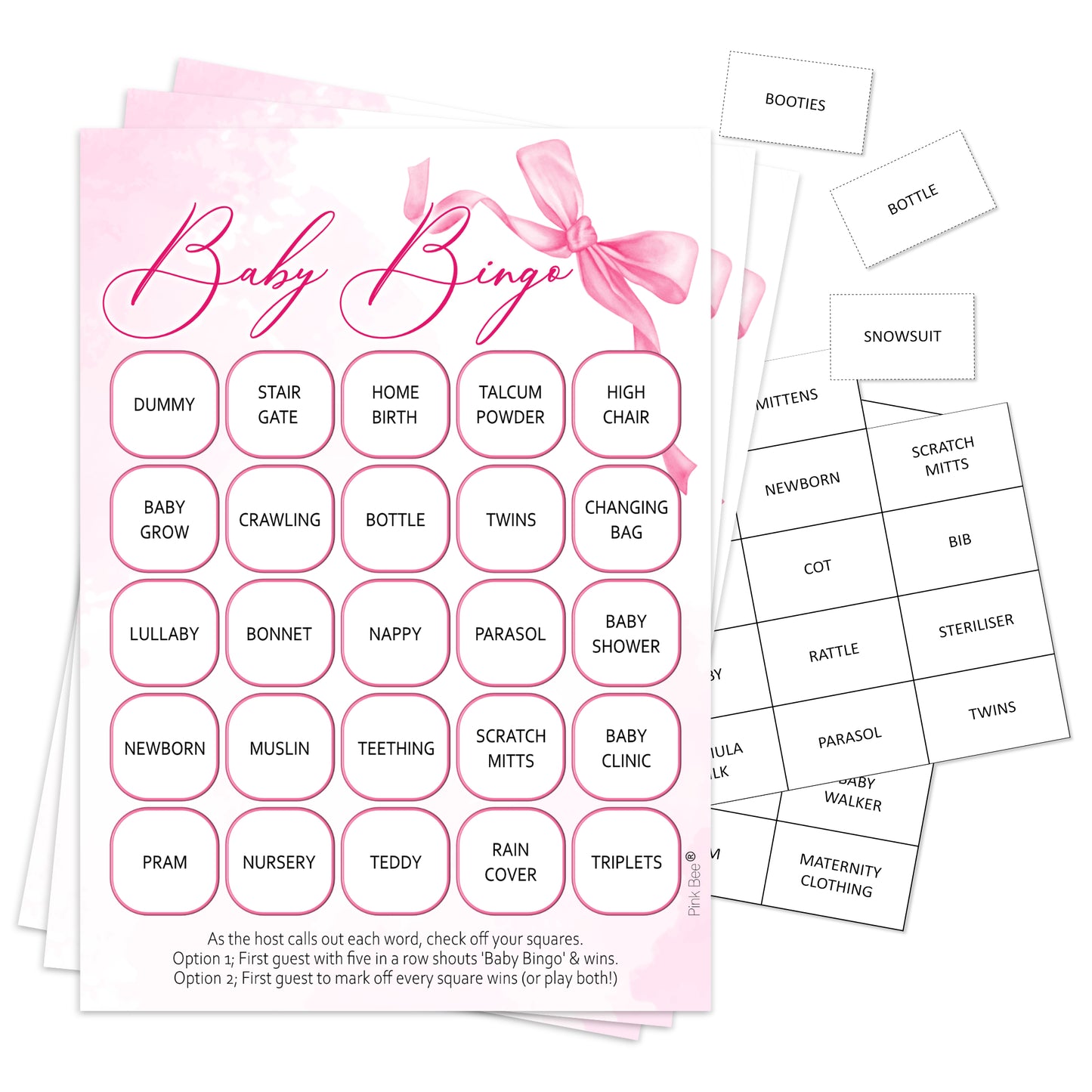 Baby Bingo Game in Pretty Pink Bow Theme