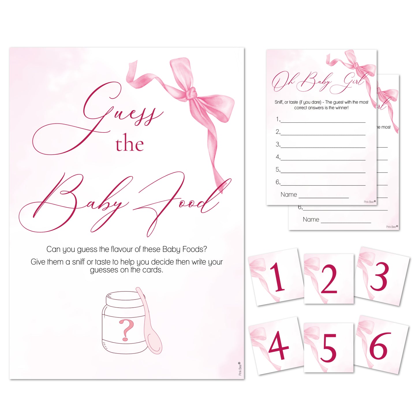 NEW - Pretty Pink Bow Theme Guess the Baby Food Game