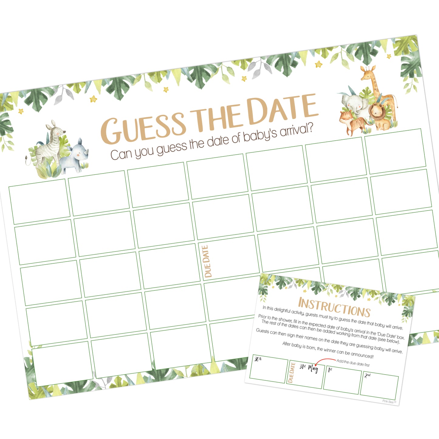 Safari Theme Guess the Date Baby Shower Activity