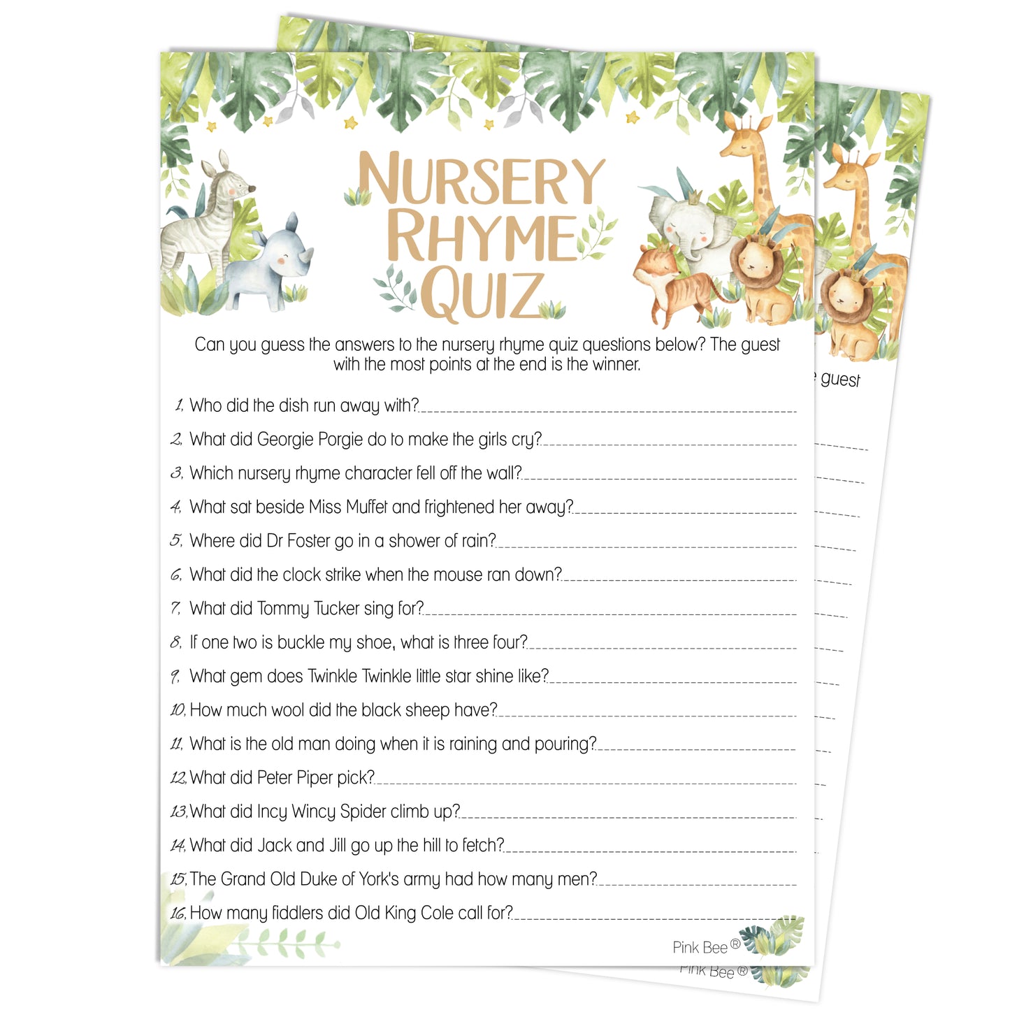 Baby Safari Nursery Rhyme Quiz Game