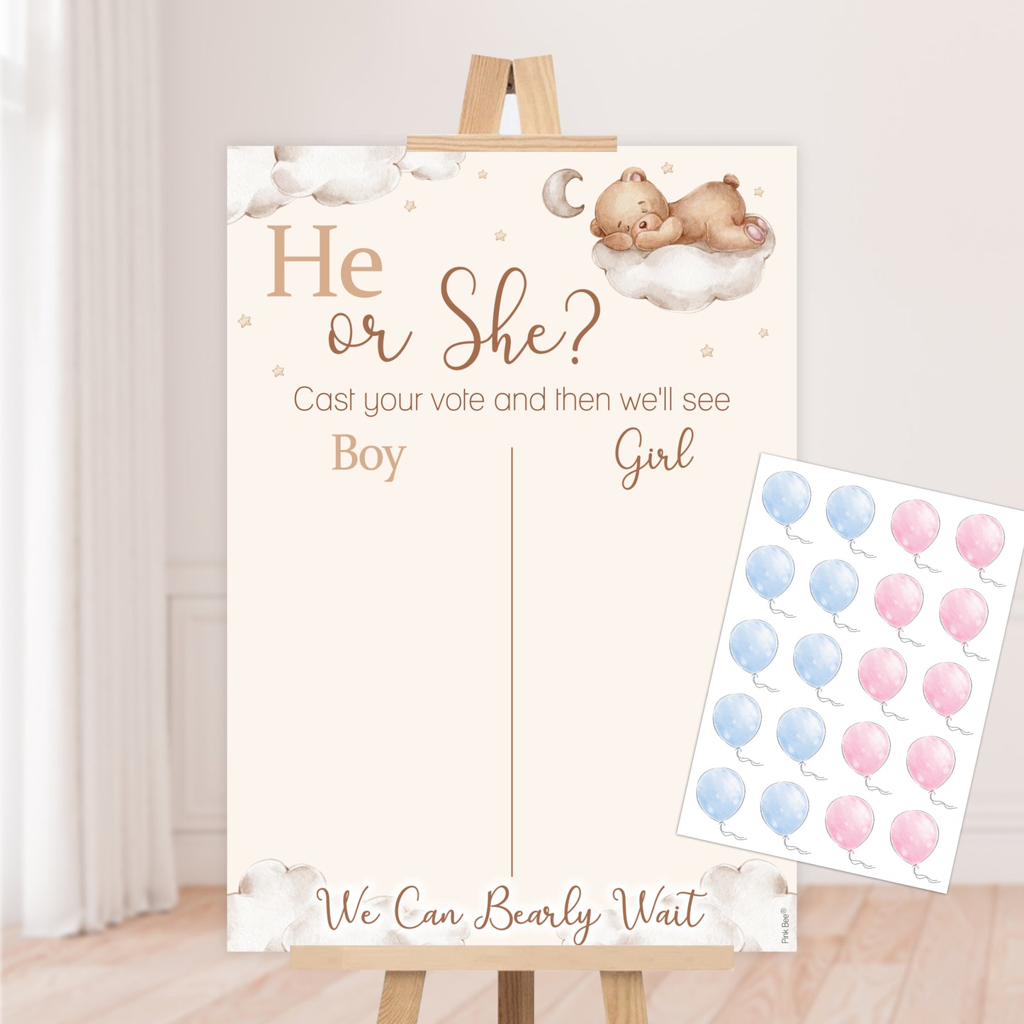 Teddy Themed He or She Gender Reveal Voting Sign Guessing Game