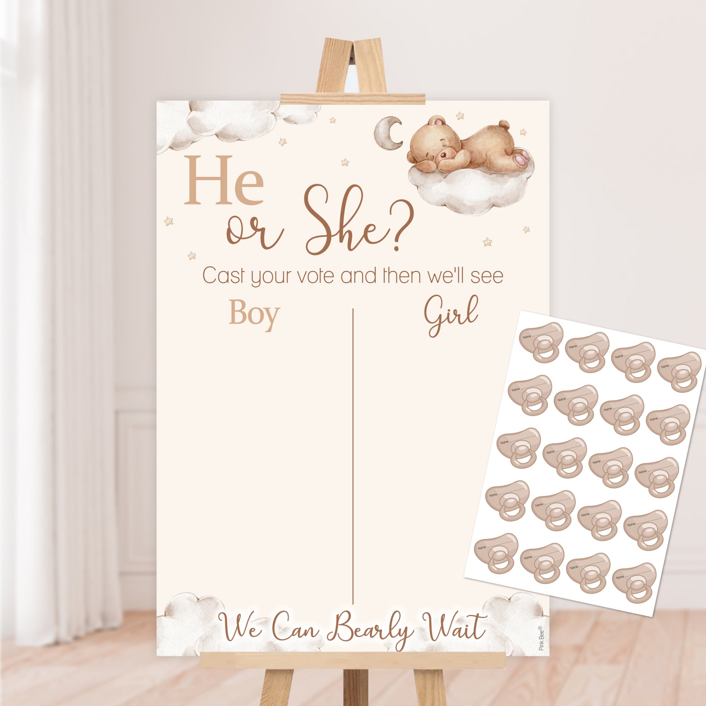 Teddy Themed He or She Gender Reveal Voting Sign Guessing Game