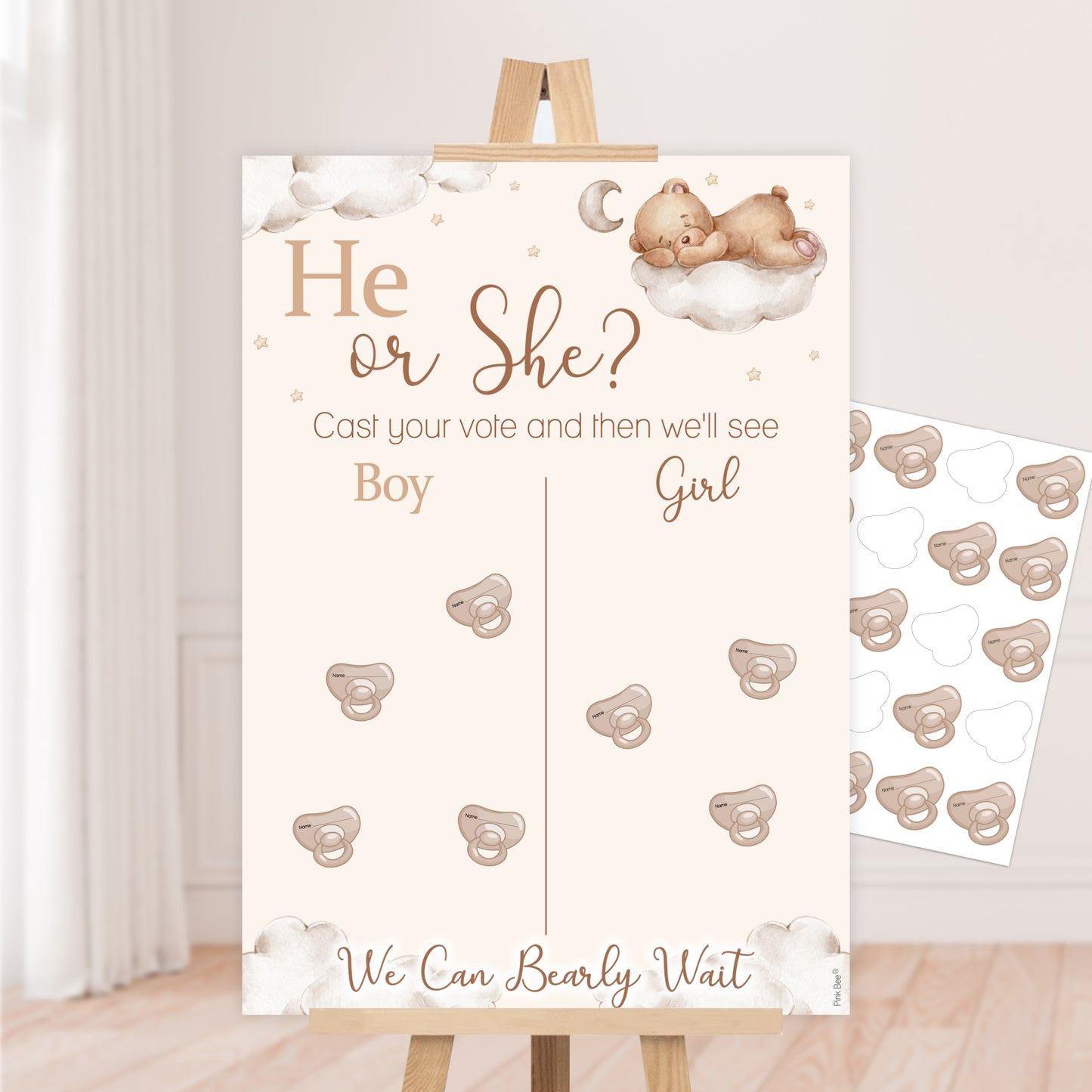 Teddy Themed He or She Gender Reveal Voting Sign Guessing Game