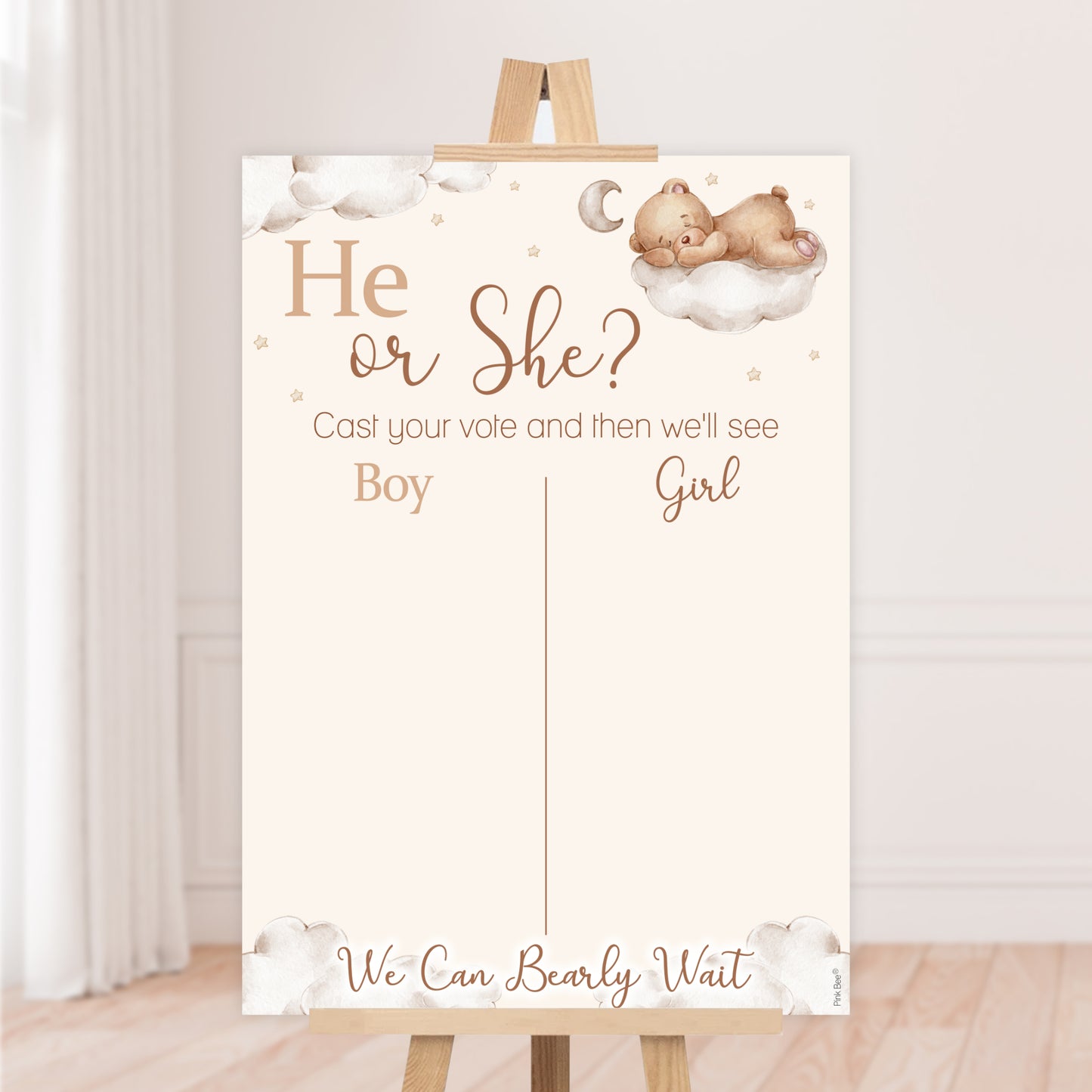 Teddy Themed He or She Gender Reveal Voting Sign Guessing Game