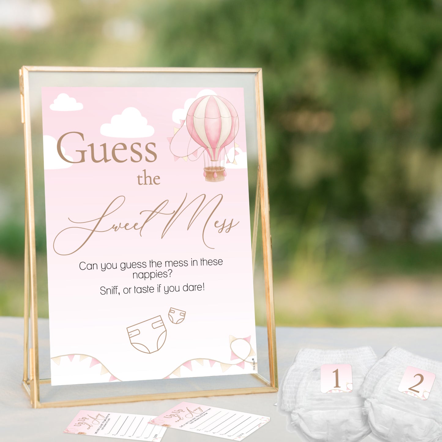 Hot Air Balloon Theme; Up Up and Away Baby Shower Game Guess the Sweet Mess Game In Pink