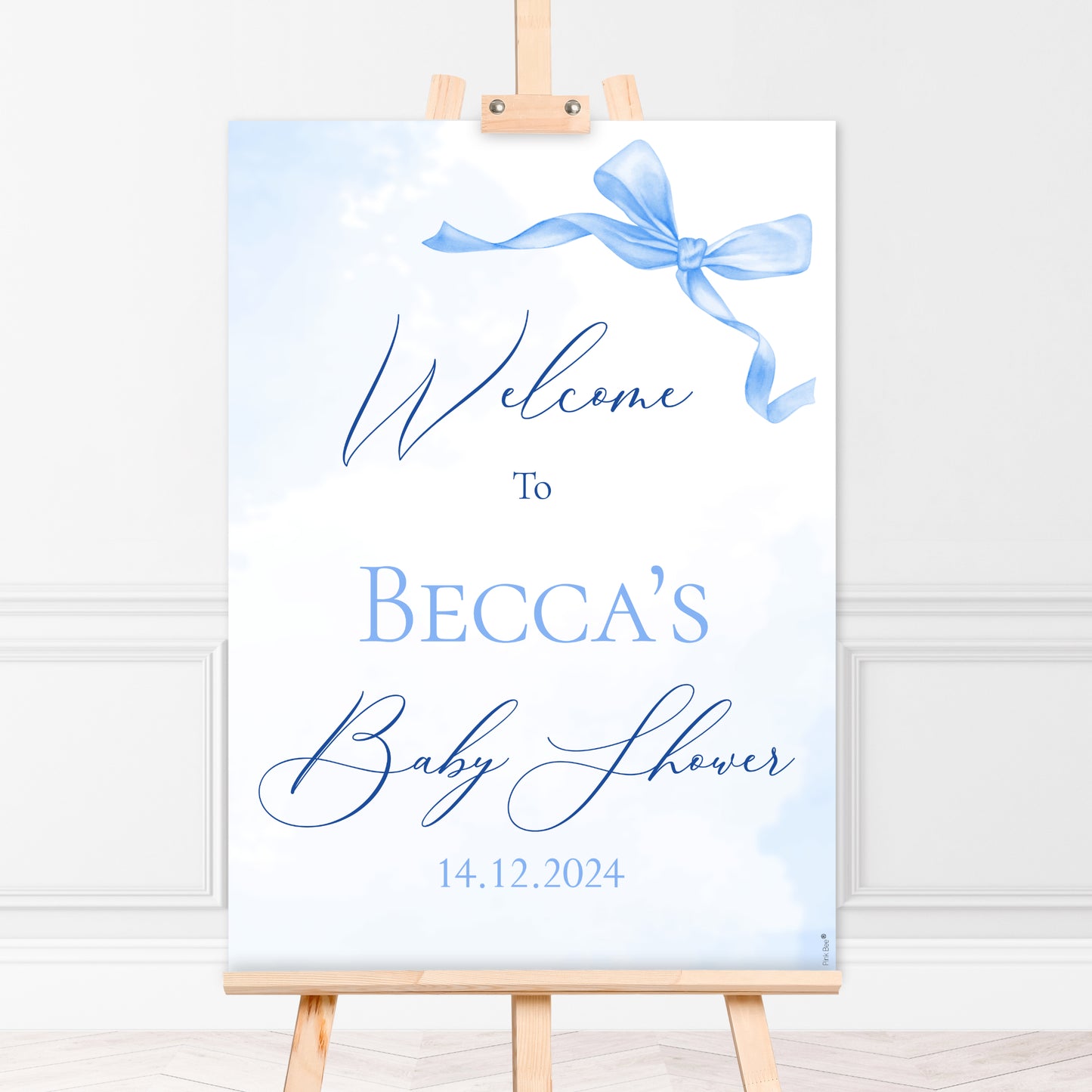 Personalised Blue Baby Bow Welcome Sign for Baby Showers