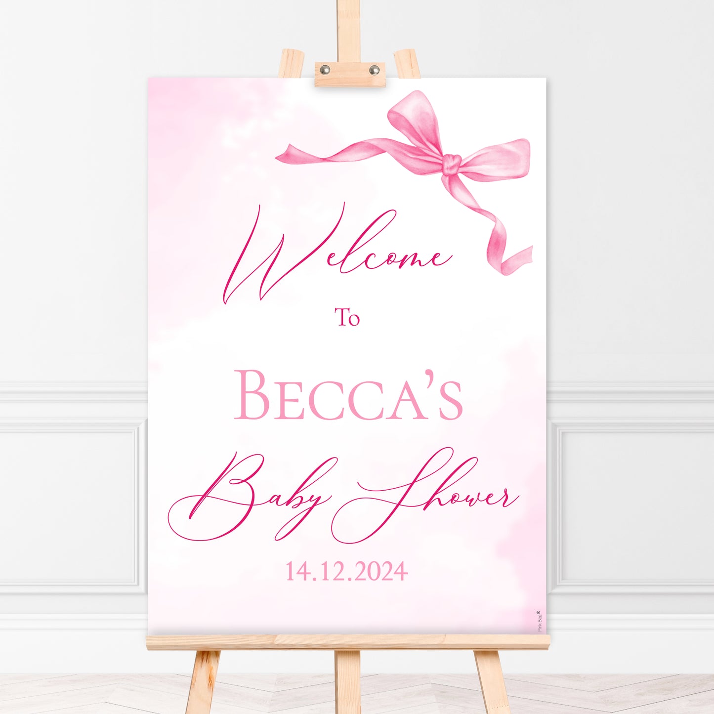 Personalised Pink Baby Bow Welcome Sign for Baby Showers