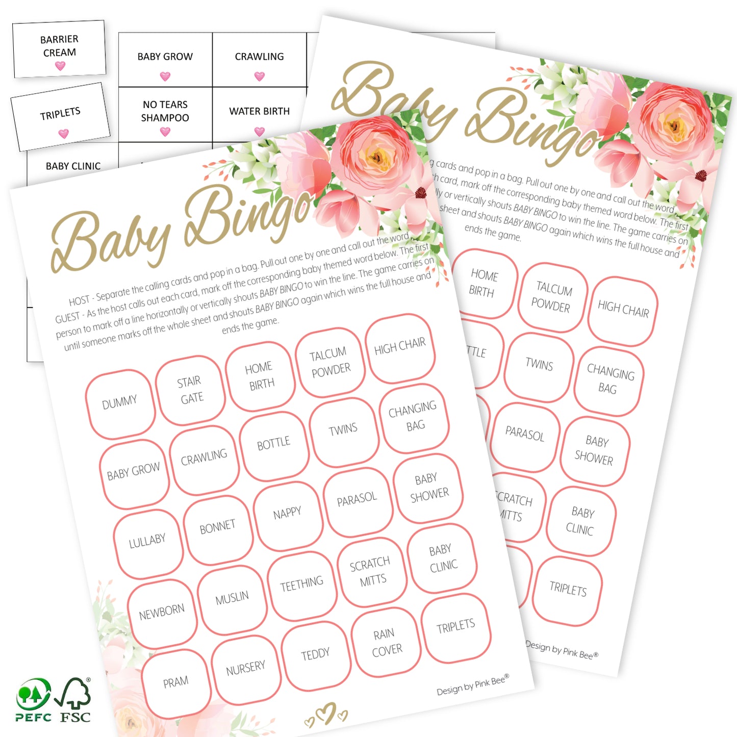 Pink Floral Baby Bingo Game