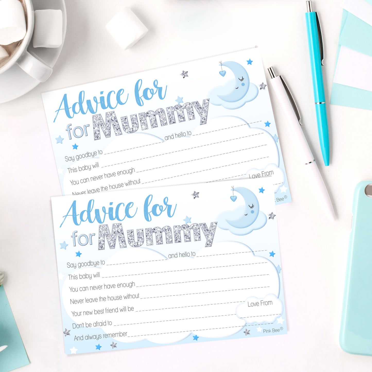 Blue Advice Cards Keepsake in Moon Theme