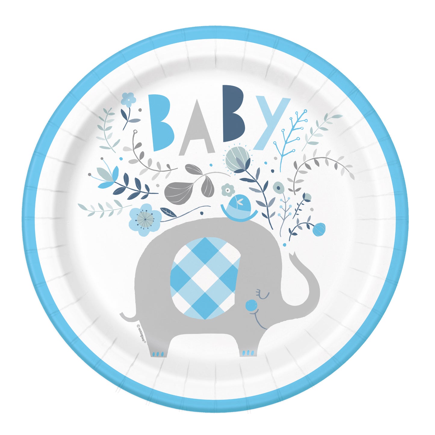 Blue Floral Elephant Baby Shower Dinner Plates