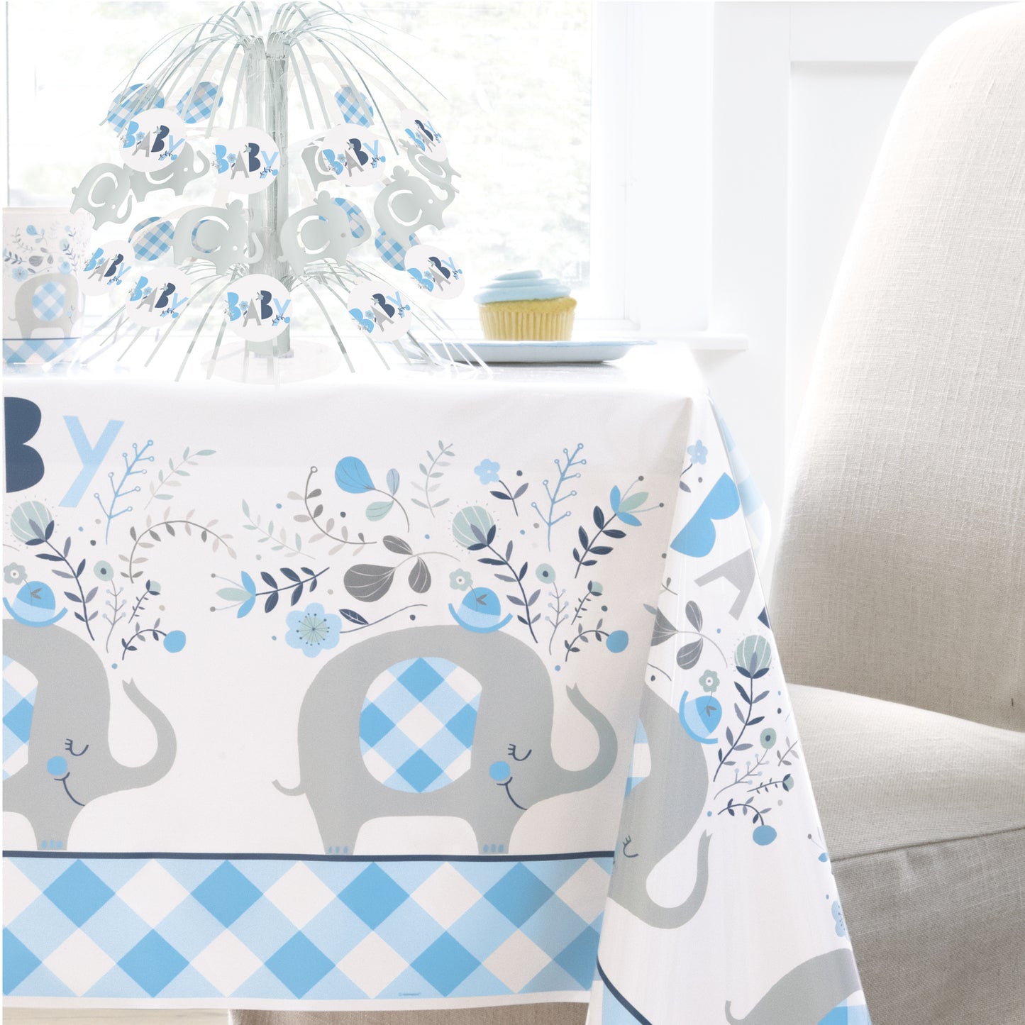 Blue Floral Elephant Baby Shower Cascade Decoration