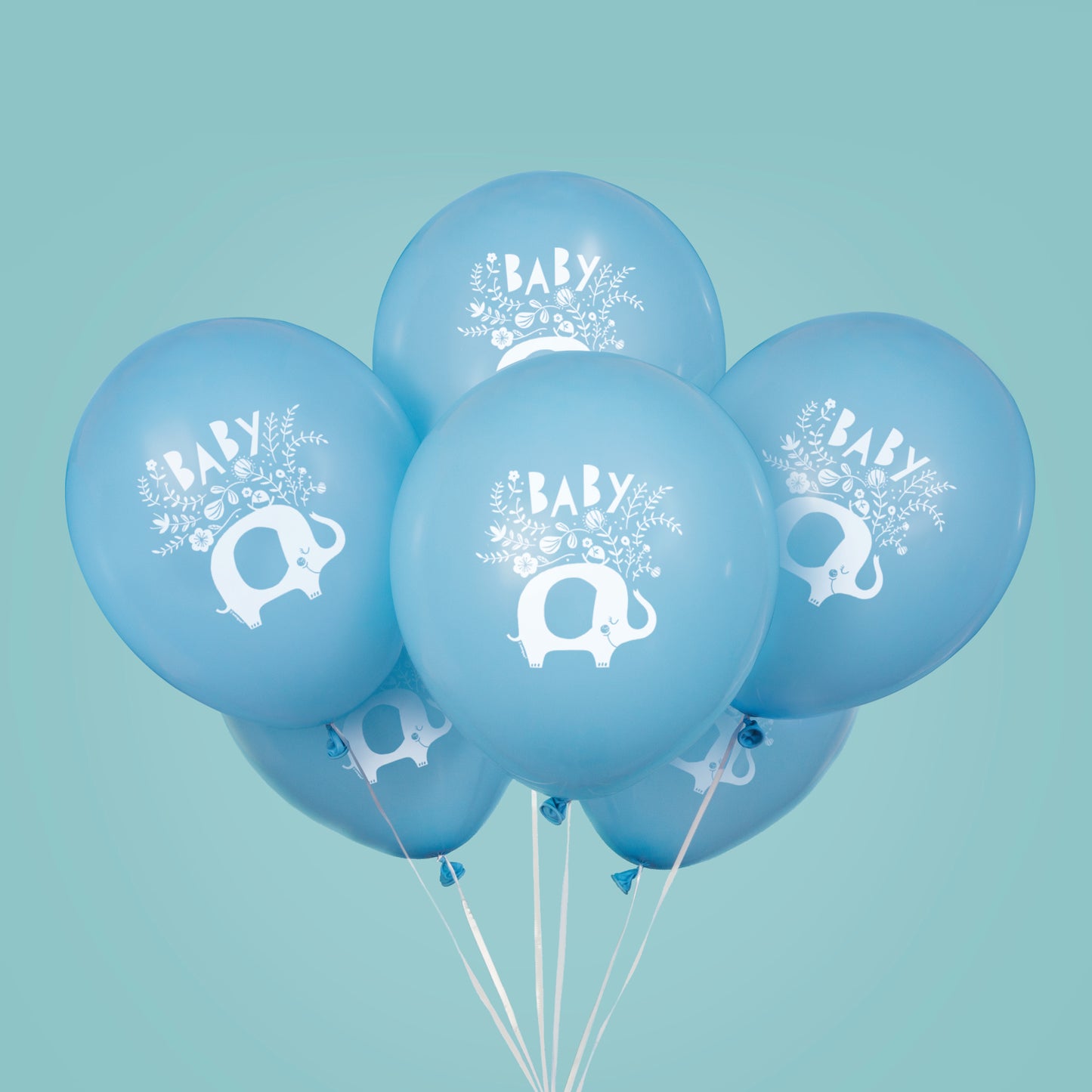 Blue Floral Elephant Baby Shower Balloons