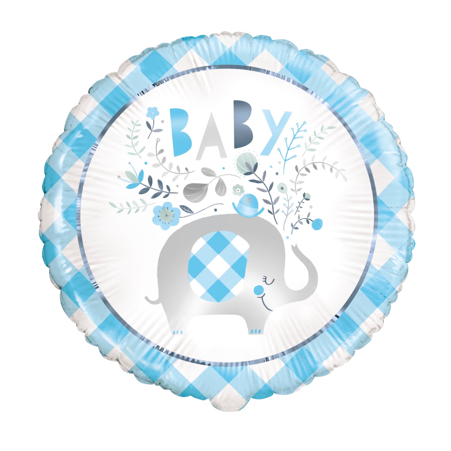 Blue Floral Elephant Baby Shower Foil Balloon