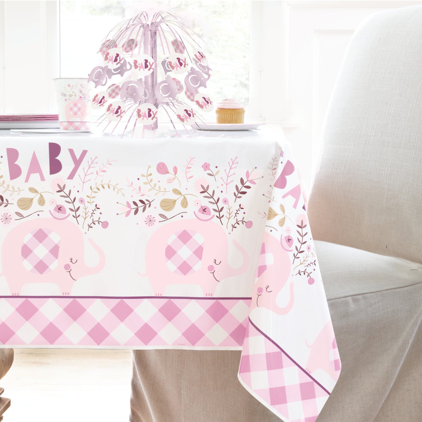 Pink Floral Elephant Tablecover