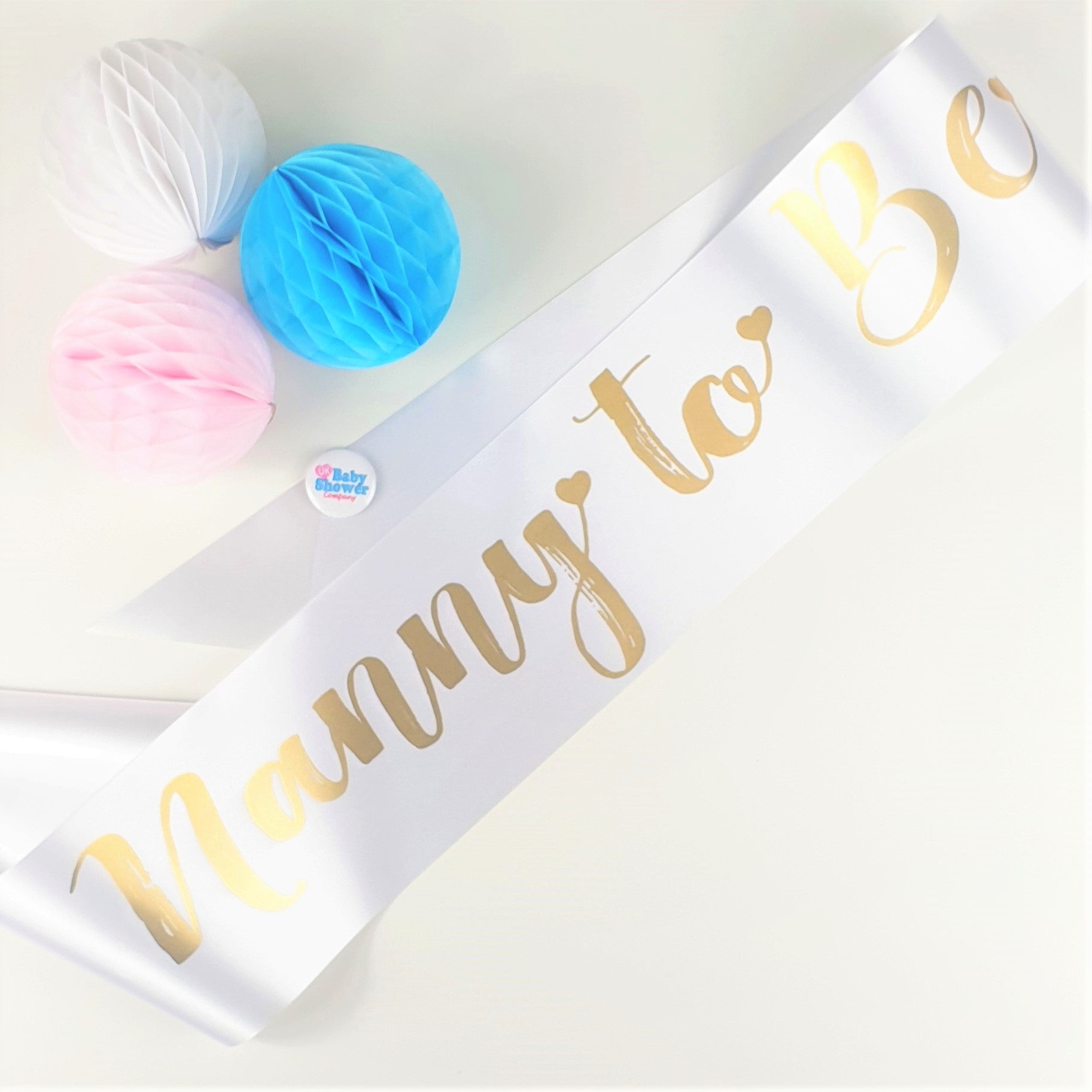 Nanny to Be Sash - White - Uk Baby Shower Co ltd