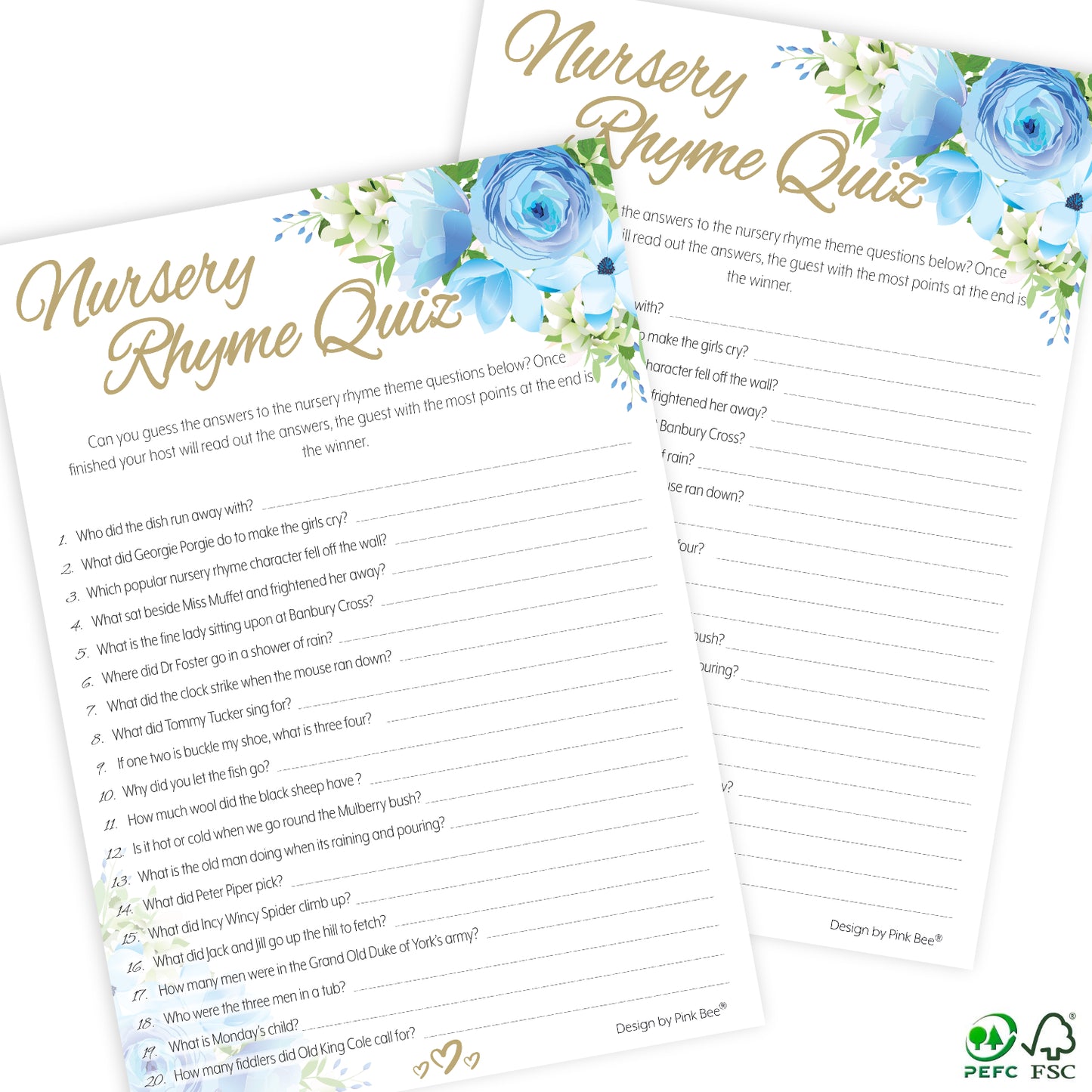 Blue Floral Nursery Rhyme Quiz Game