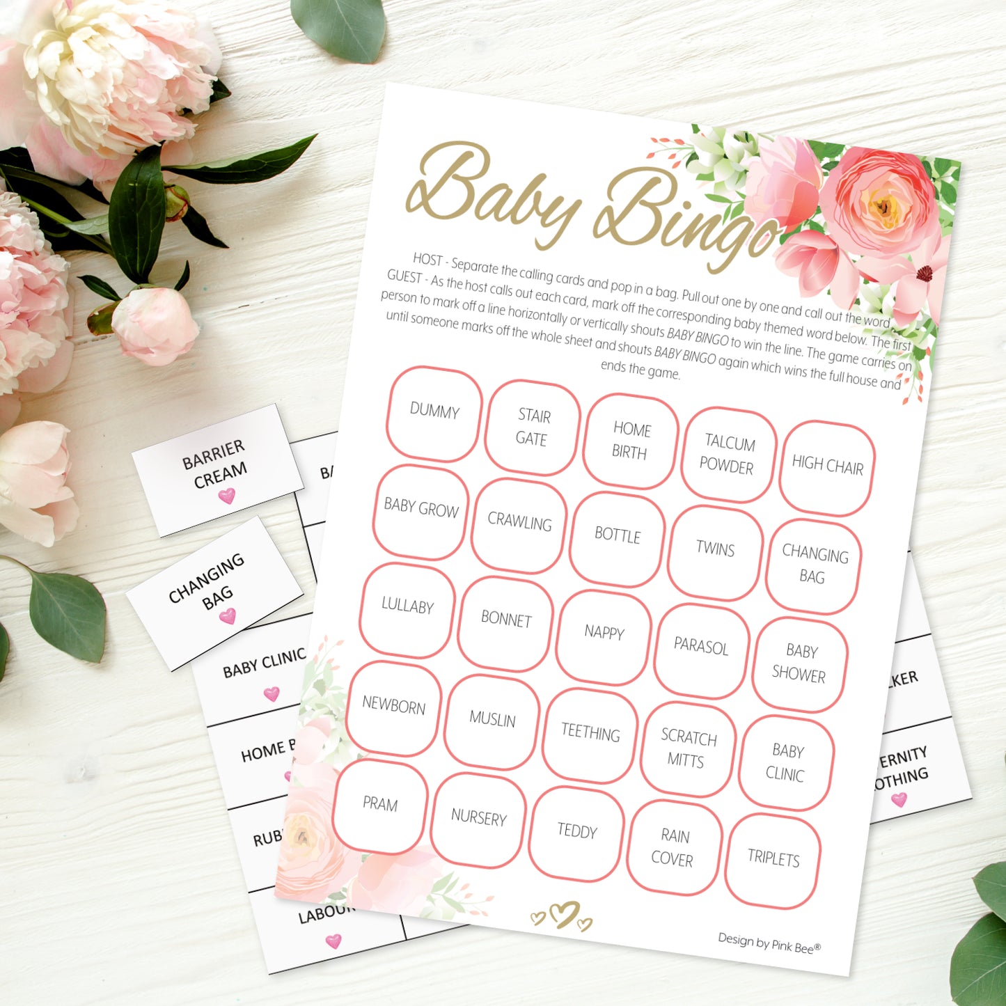 Pink Floral Baby Bingo Game