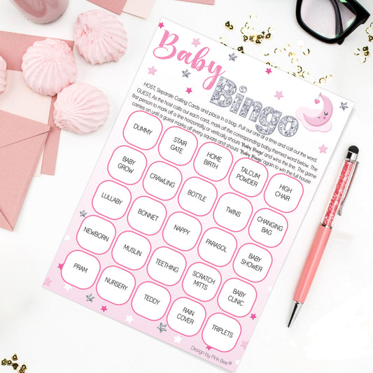 Pink Moon and Stars Baby Bingo Game