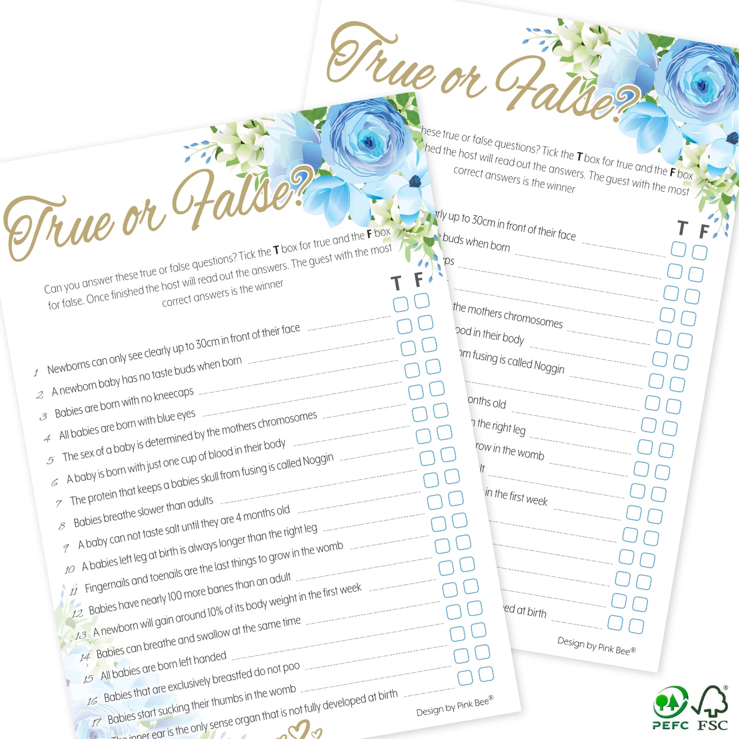 Blue Floral True or False Party Game