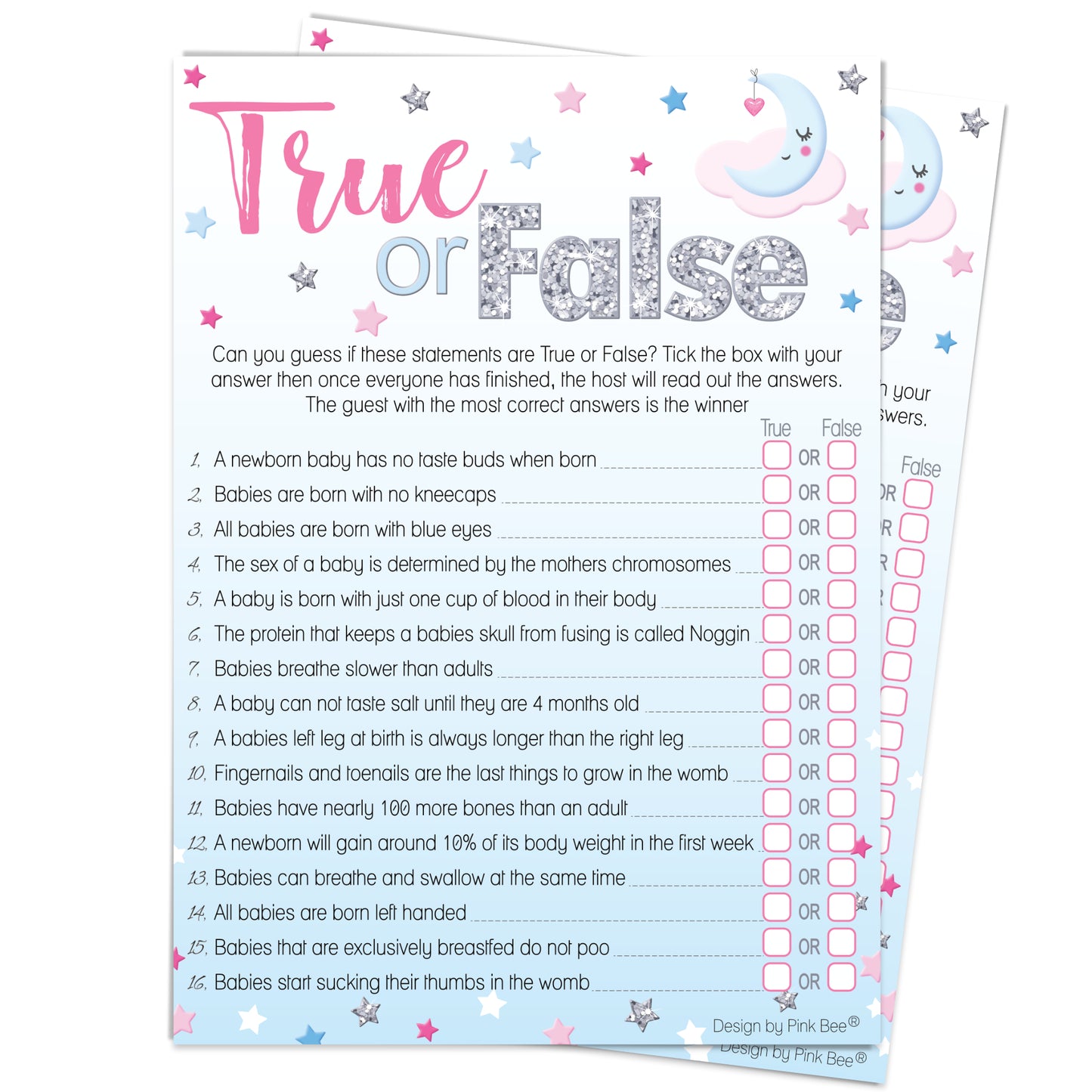 Unisex Moon and Stars True or False Party Game